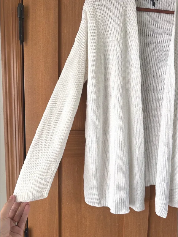 Eileen Fisher Organic Linen Cotton Ivory Knit Open Front Cardigan Women’s Large - Image 2