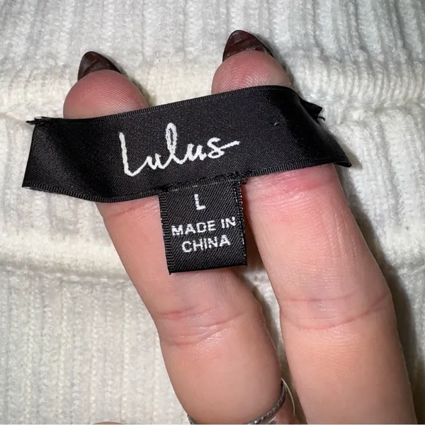 Lulus Womens Ribbed Cropped Knit Sweater Cream White Long Sleeve‎ Size L - Image 5