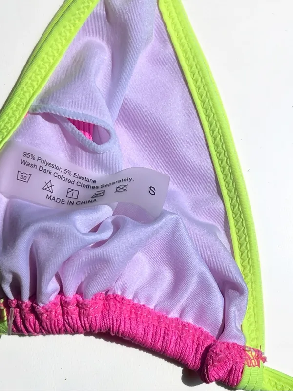 Hot Pink & Neon Yellow Pearl Accent Bikini Set Small - Image 13