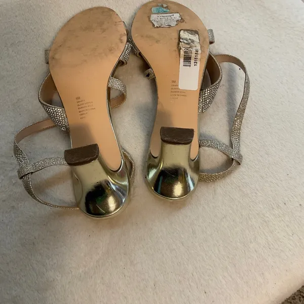 Gold Rhinestone Strappy Slingback Heels Size 9 - Image 7