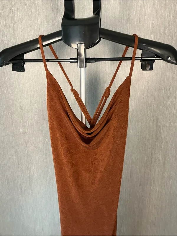 Cowl-Neck Midi Slip Dress in Rust Brown - Image 8