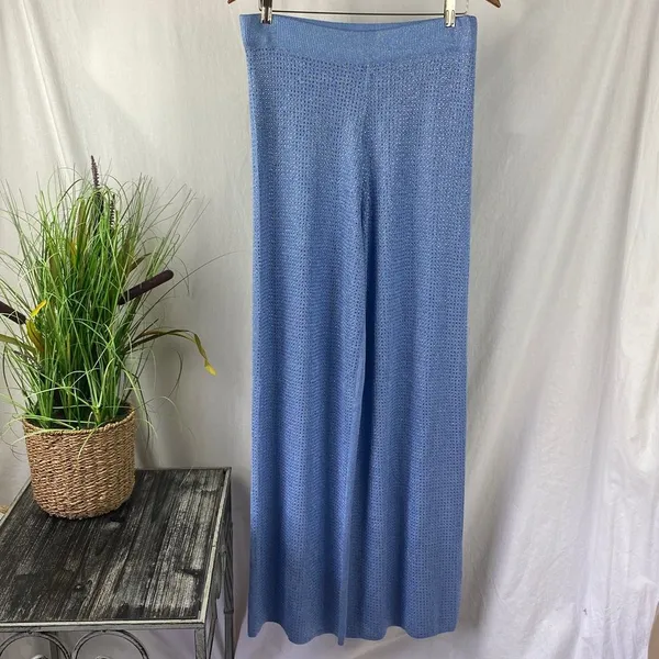 Boston Proper Blue Rhinestone Trim Knit Wide Leg Lounge Pants M - Image 3