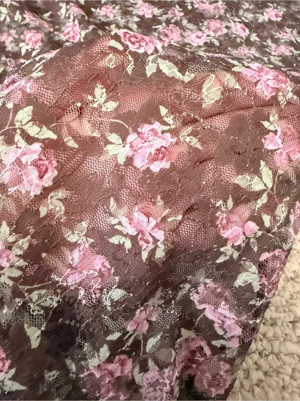 New In Floral Mesh Mock Neck Top Brown‎ Pink Rose Print M - Image 8
