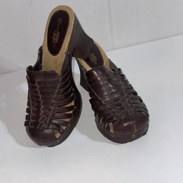 Route 66 Y2K 2000s‎ Platform Chunky Brown Faux Leather Strappy Heel Mules Clogs - Image 13