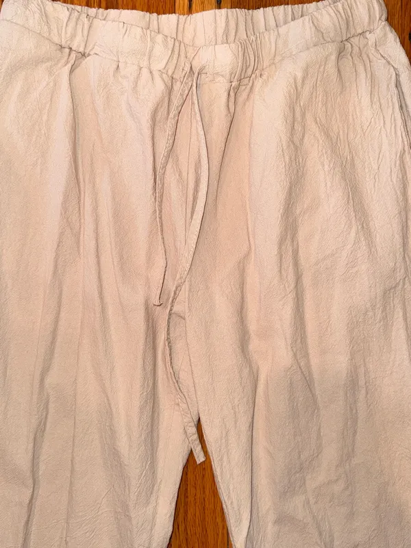 Women linen Lightweight Drawstring Pants — Cream Size M - Image 2