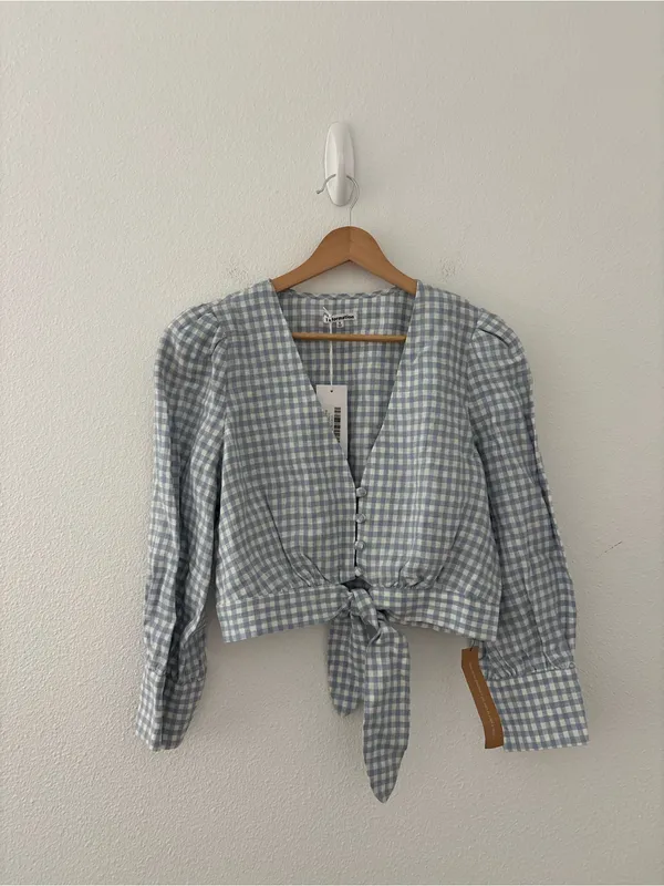 Reformation Liam top in blue gingham new nwt - Image 2