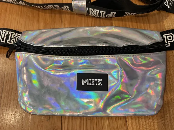 Pink Victoria's Secret Belt Bag Womens Small Silver Holographic Fanny Pack Logo - Image 2