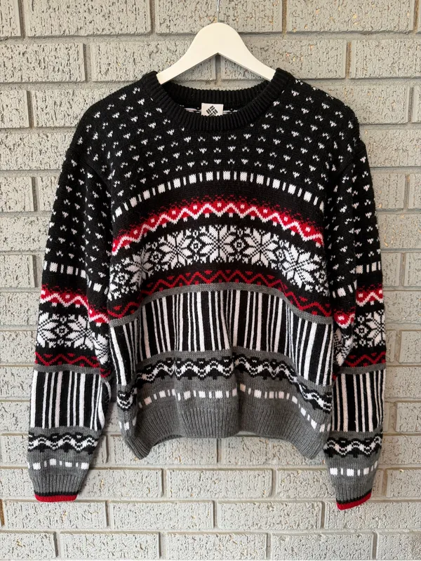 VTG Columbia Knit Sweater Fair Isle Crewneck 80s Cropped Fit - Image 2