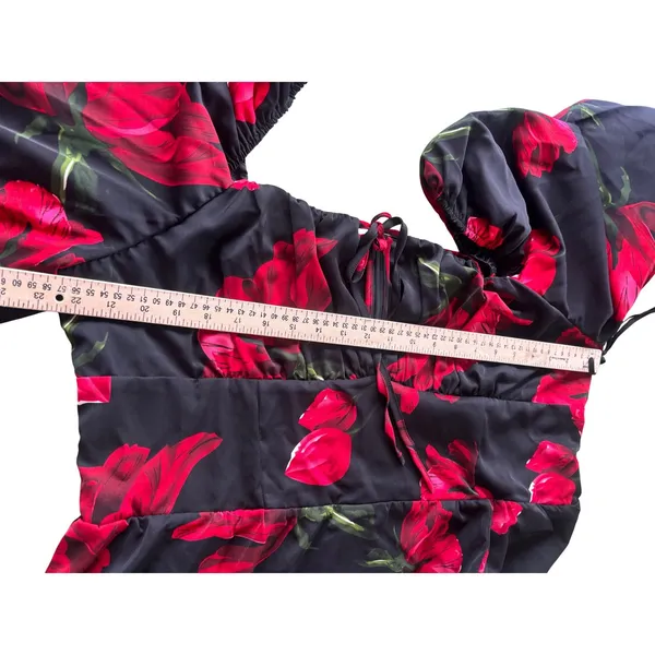 Boohoo Dress 16 Milkmaid Balloon Sleeve Romantic Dark‎ Florals Gothic Victorian - Image 7