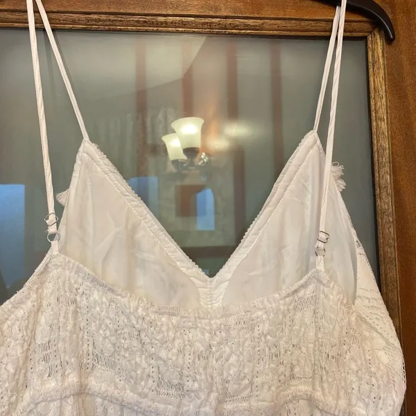 Cupshe White Lined Boho Hippie Bridal Beach Hi Low Spaghetti Strap Dress NWT XL - Image 6
