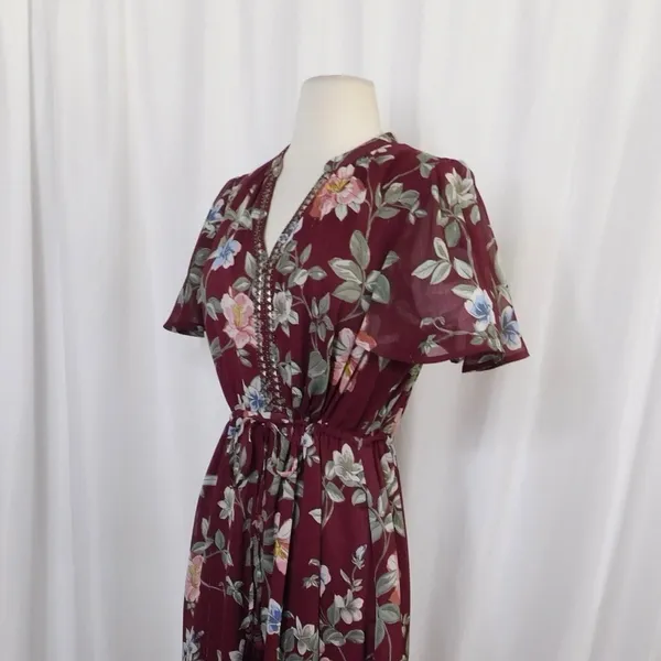 TOMMY BAHAMA Painted Petal Midi Floral Dress Metallic Embellished Beads X-Small - Image 6