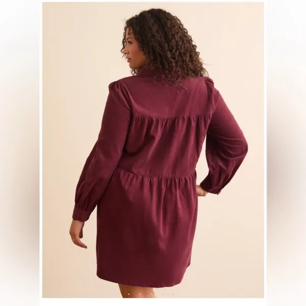 Arula Burgundy Corduroy Tiered Short Dress 1X NWT - Image 3