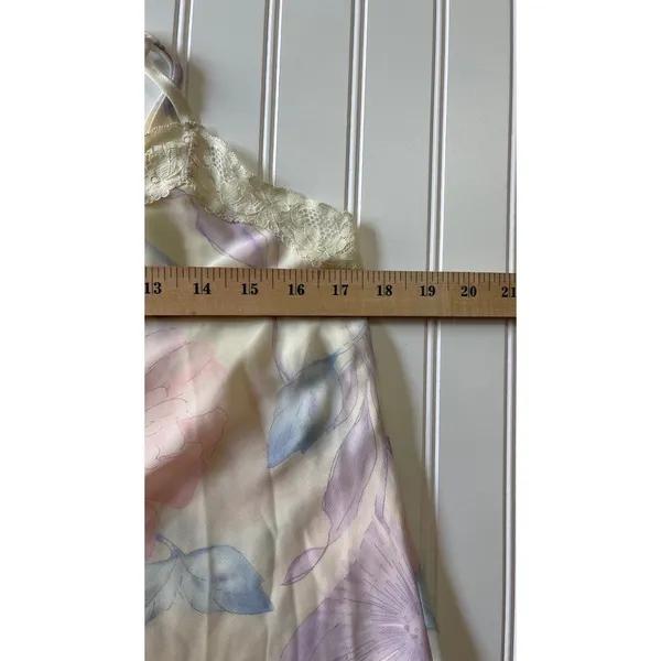 Vintage Valerie Stevens Sheer Pastel Floral Maxi Slip Dress Lace Trim Medium Y2K - Image 6