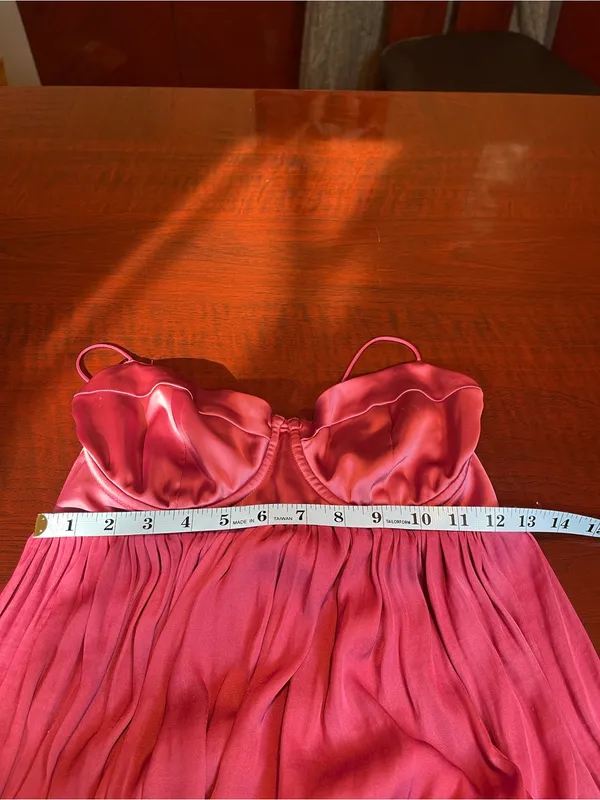 Free People Freya Berry Pink Satin Corset Tiered Maxi Dress M Coquette Fairycore - Image 8