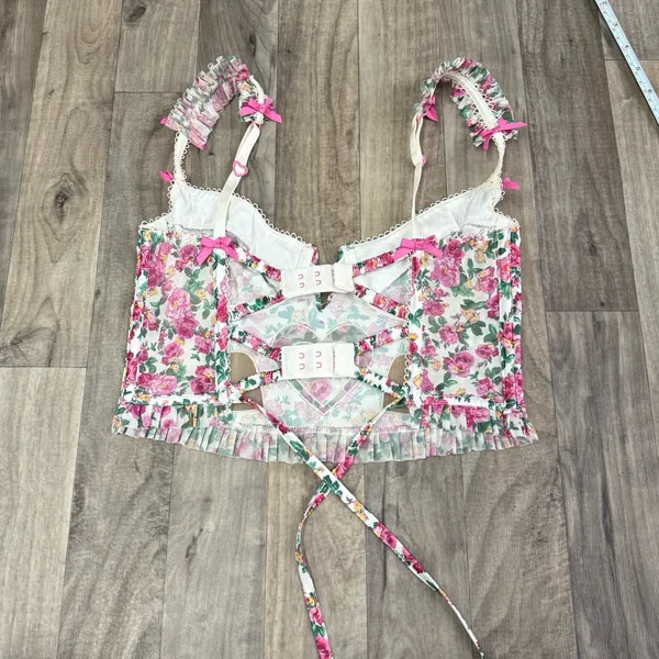 For Love & Lemons Heart Bloom Floral Mesh Cutout Bustier Corset Top Small - Image 5