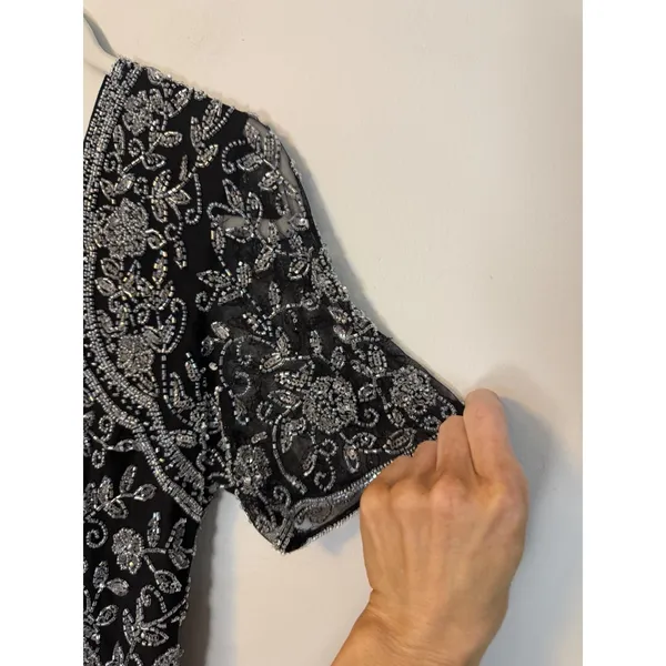 Pisarro Night Short Sleeve Long Beaded Gown Black Sz 10 NEW READ - Image 9