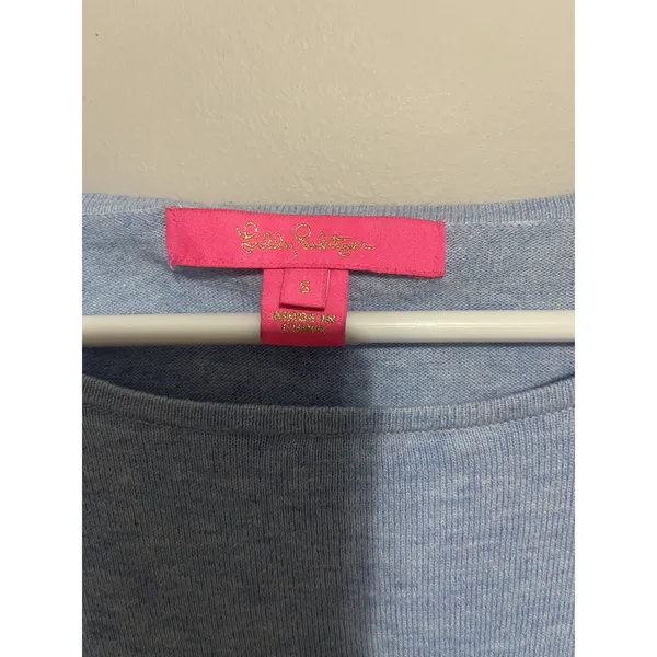 Lilly Pulitzer Blue Long Sleeve Round Neck Fringe Trim Cotton Pullover Tunic S - Image 3