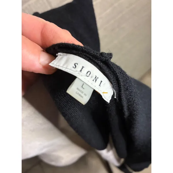 Sioni‎ Hooded Sleeveless Vest Black White Color Block Long Cardigan Knit - Image 4