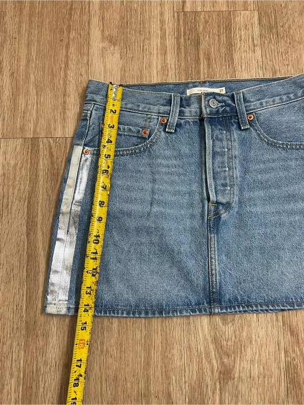 Levi'sw Light Blue Denim Mini Skirt with Silver Side Stripes - Image 4