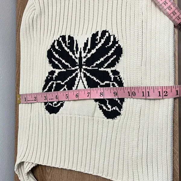 Boutique Cream Ribbed Knit Butterfly Shoulder Bag Soft Girl Aesthetic - Image 6