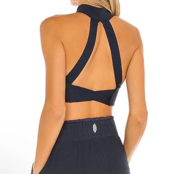 Free People Movement Ribbed Navy Crop Top Size Small - Image 2