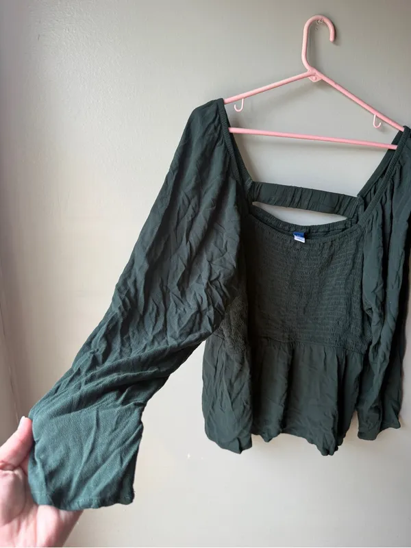 Old Navy Women’s Smocked Peplum Blouse Puff Sleeve Cottagecore Boho Fairy Green XXL - Image 5