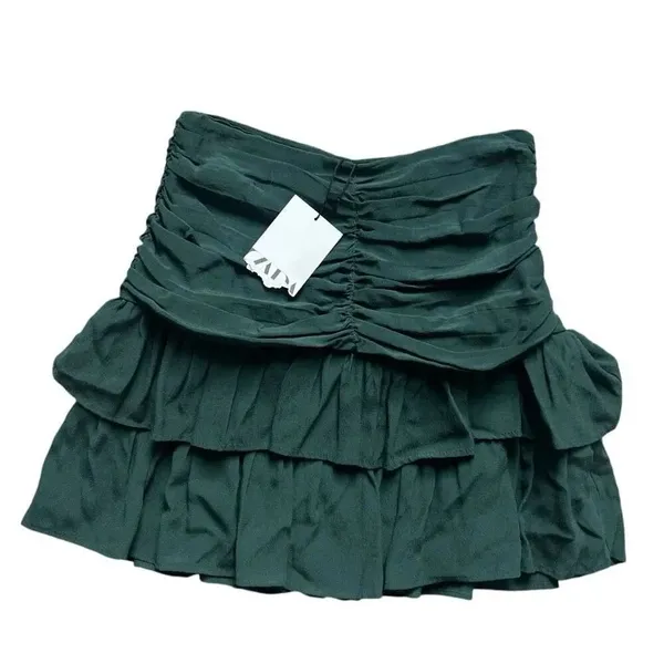 NWT Womens Zara Emerald Green Ruched Emerald Green Mini Skirt - Sz XS - Image 6