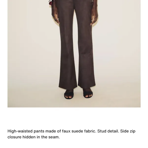 Zara NWT brown studded faux suede embellished pants - Image 3