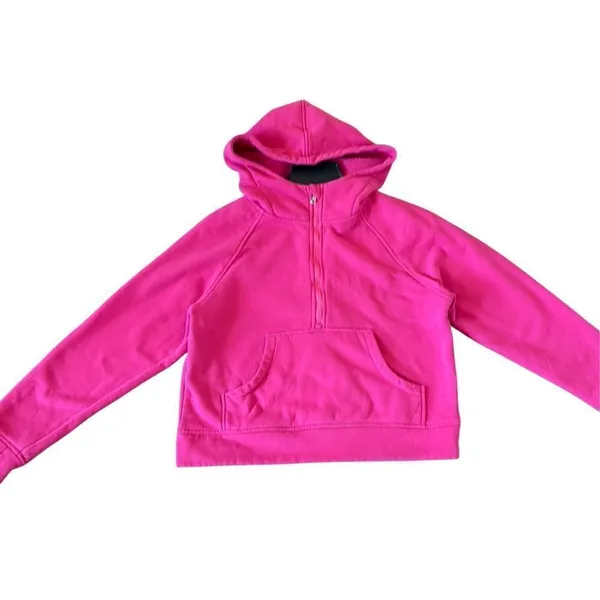 Anrabess quarter zip cropped hooded pullover hot pink M - Image 2