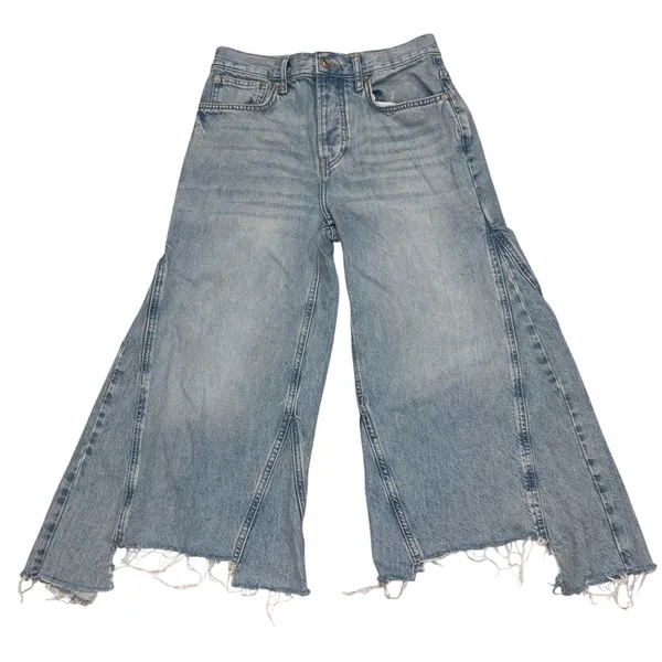 Free People We The Free Ripple Wide Leg Pieced Cropped Denim Button Fly Jeans 26 - Image 5