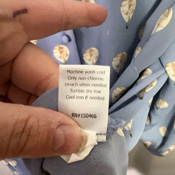 41 Hawthorn Top 2X Cute Blue Silky Hot Air Balloon Print Shirt Blouse Tie Sleeve - Image 8