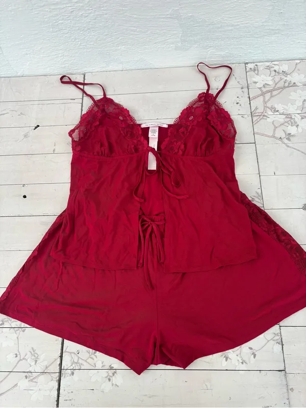 Victoria's Secret Red Lace-Trim Camisole & Short Sleep Set - Image 6