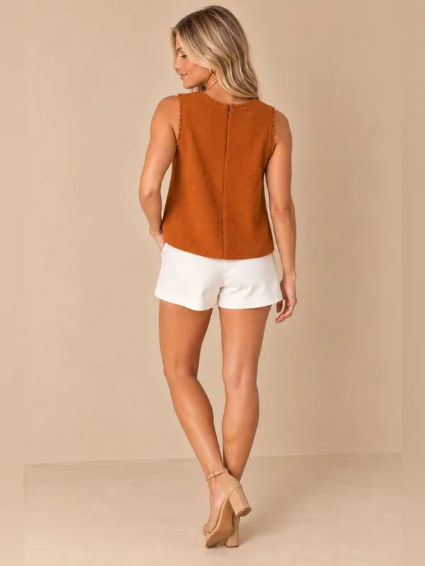 J. Crew Camel Textured Scalloped Scoop Neck Sleeveless Shell Top Size Small NWT - Image 10
