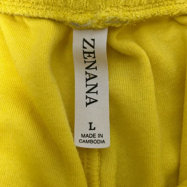 Zenana Yellow Terry Cloth Drawstring Shorts‎ High Rise Pockets TP-5128AB Large - Image 3