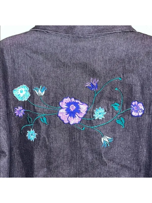 Vintage Embroidered Jean Jacket with Floral Design denim cottagecore teacher - Image 4