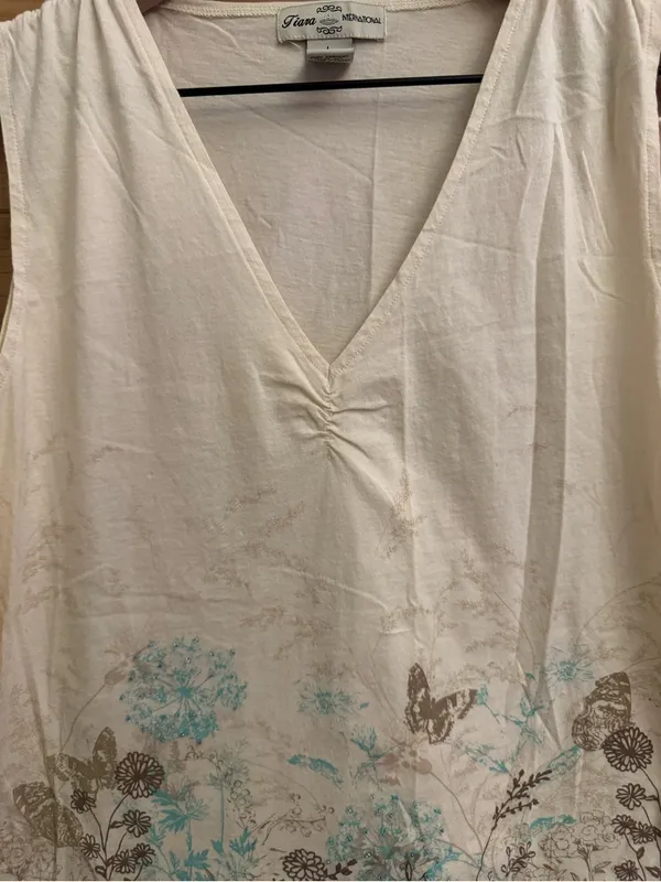 Y2K Vintage Large Tie Shoulder Pinch Bodice Butterfly Floral V Neck Tank Top - Image 5