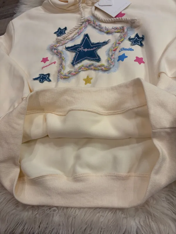 NWT Aelfric Eden star graphic appliqué oversized hoodie fleece lined S - Image 13