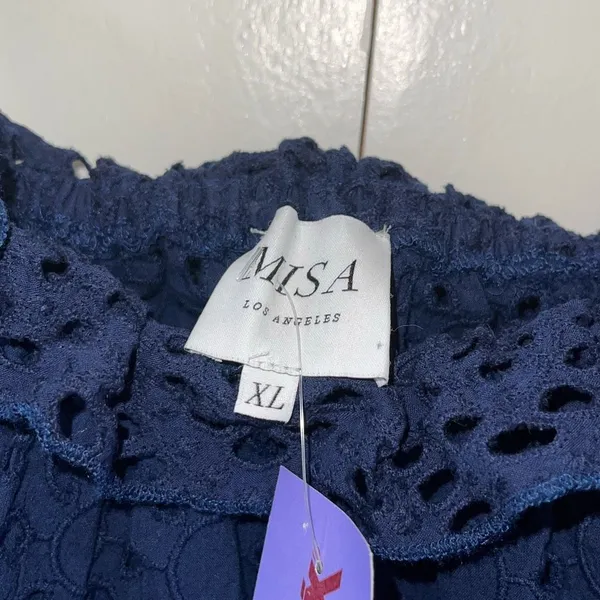 Misa Los Angeles Womens Off The Shoulder Eyelet Ruffle Cropped‎ Top Blue XL NWT - Image 5
