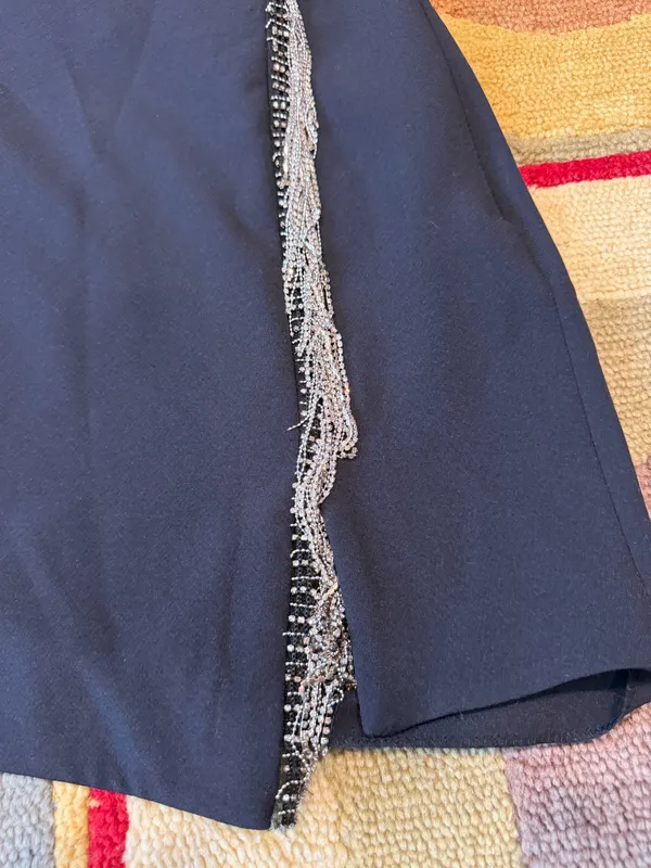 Zara Women Western Style Rhinestone Fringe Black Mini Skirt *Hem Undone See Pics - Image 2
