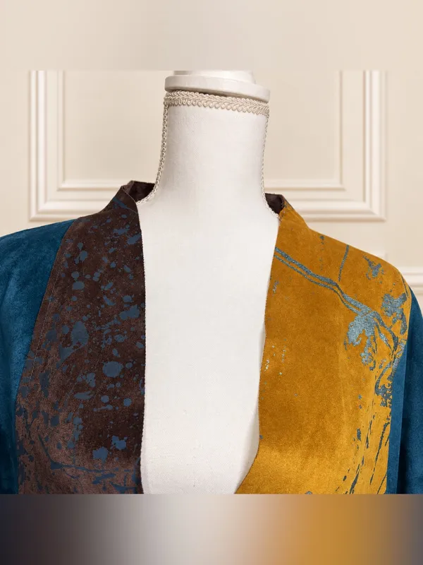 Vintage 90s Colorblock Faux Suede Wearable Art Blazer Jacket Blazer NWOT - Image 6