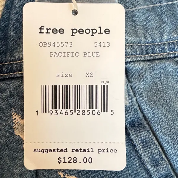 Free People Pacific Blue Paint Splatter Distressed‎ Denim Joggers XS NWT - Image 5