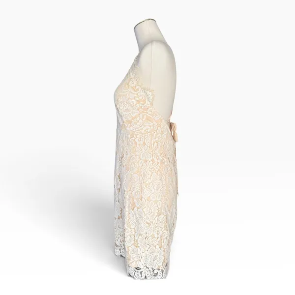 Dress Forum L Ivory Lace Open Back Cocktail Occasion Dress Wedding Halter Mini - Image 8