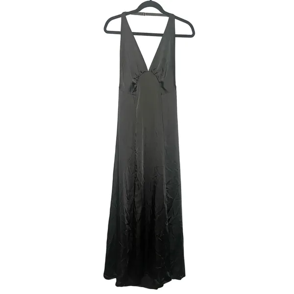 NWT Free People Women's Large Black Halter Slit Silky Dance Til Dawn Maxi Dress - Image 3