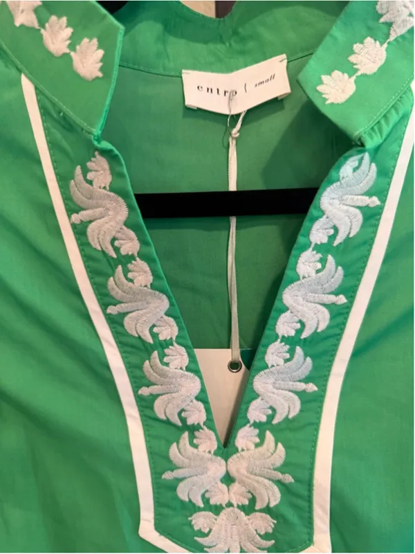 Entro 3/4 Sleeve Embroidered Mini Dress in Green Size S - Image 7