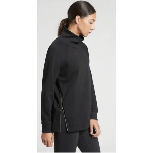 Athleta Cozy Karma Side Zip Mock Neck Sweatshirt Women's Medium Black Soft-Lined - Image 2