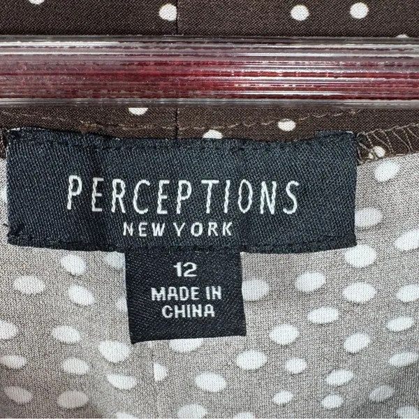Perceptions Polka Dot Panel A Line Midi Dress Sleeveless‎ Brown White 12 - Image 11
