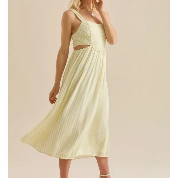 Altar’d State Butter Yellow Striped Maxi Dress Size Small Available NWT - Image 3