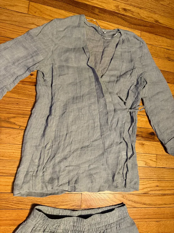 NWOT Zara 100% Linen Kimono Co Ord Matching Set Flowing Trousers wrap top gauze sz M - Image 9