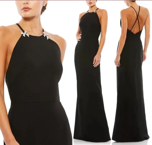 NWD IEENA Mac Duggal [ 2 ] Halter Neck Bow Strap Criss Cross Column Gown #J19 - Image 2
