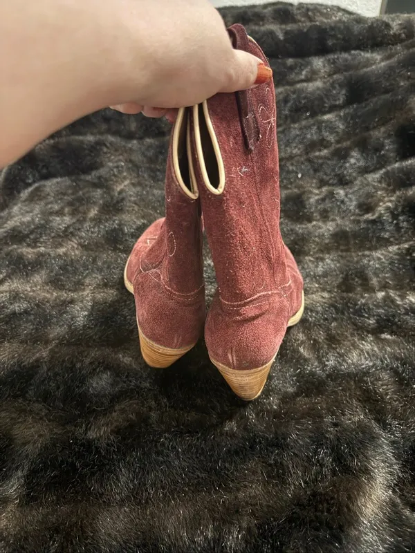Vintage Red burgundy leather suede embroidered western cowboy boots 7.5 - Image 4